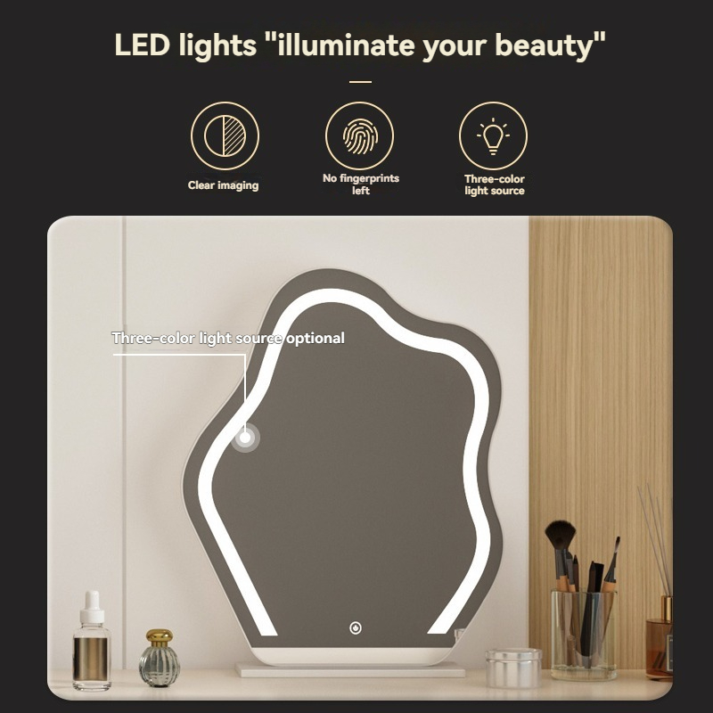 [Pre-order] 2025 New Cream-colored Wooden Dressing Table with Light, Compact Bedroom Makeup Desk and Writing Table Combo (1.0m + 0.8m, Cream Aesthetic)