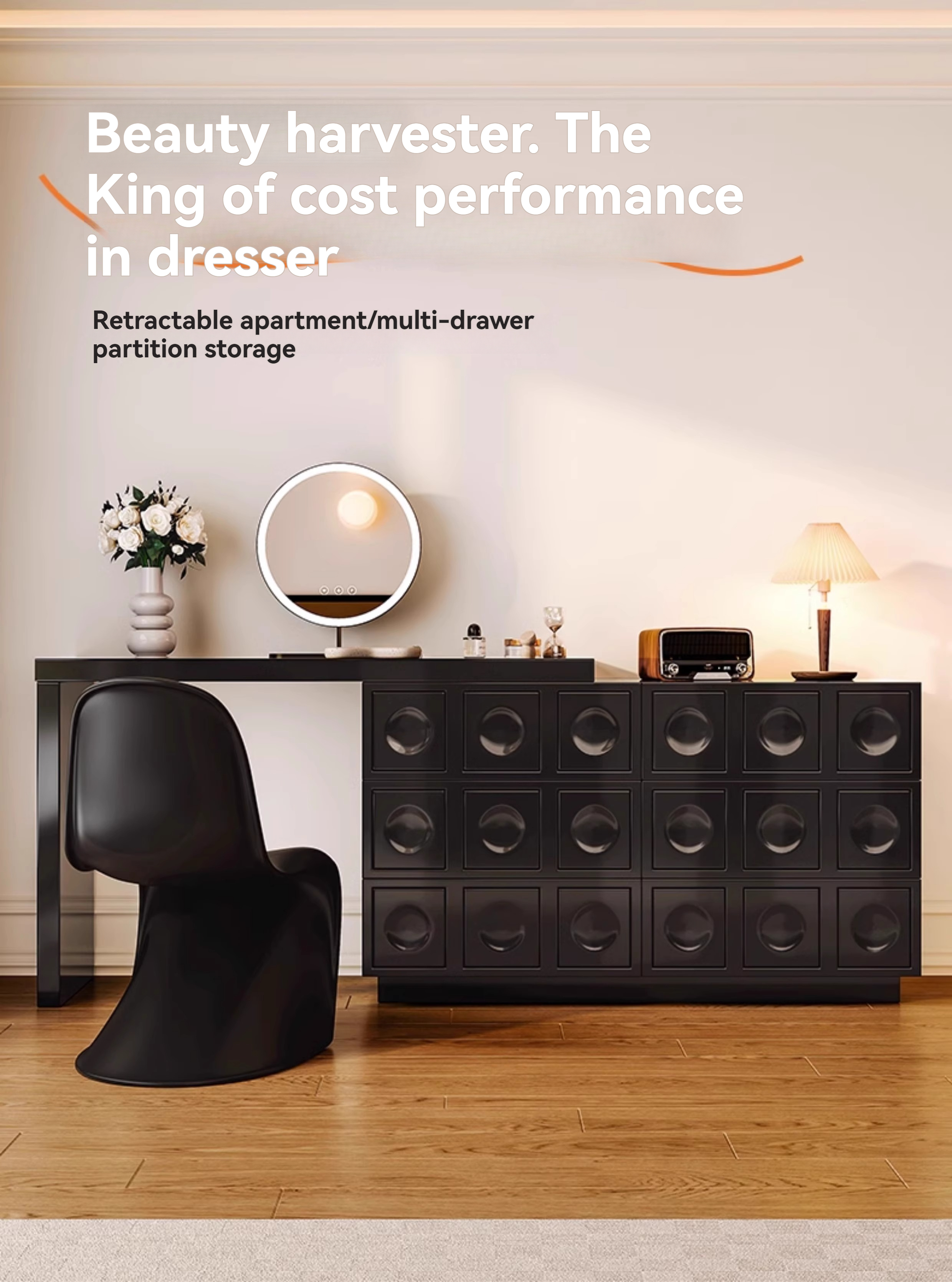 [Pre-order] Retro chest of drawers dressing table bed end retractable multifunctional storage cabinet writing desk designer style medieval style 801#-Smart-Living