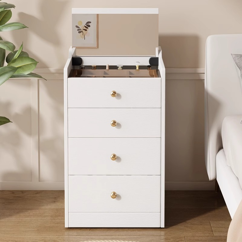 [Pre-order] Smart solid wood dressing table modern simple small apartment bedside cabinet drawer dressing table multifunctional flip storage cabinet-Smart-Living