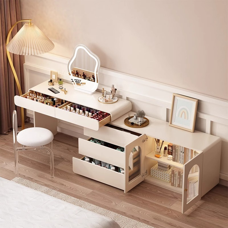 [Pre-order] Solid wood paint chest of drawers dressing table bedroom telescopic storage cabinet Changhong glass cabinet with dressing table-Smart-Living