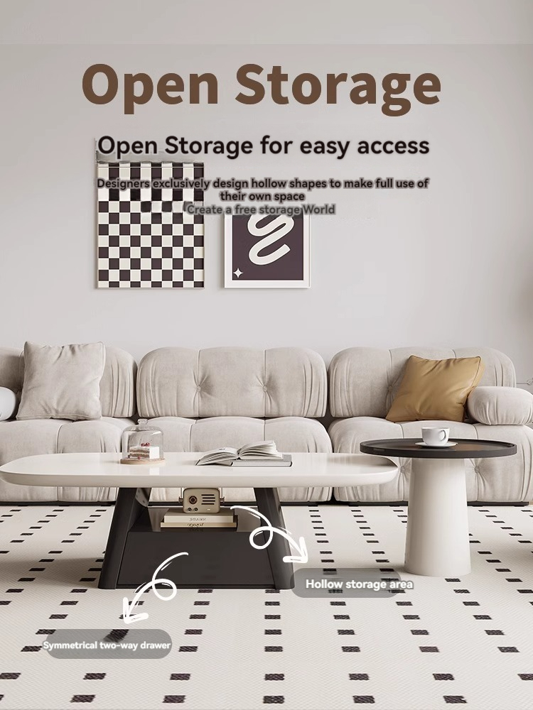 [Pre-order] French light luxury living room coffee table 2023 new advanced sense living room home designer simple black and white modern creativity-Smart-Living