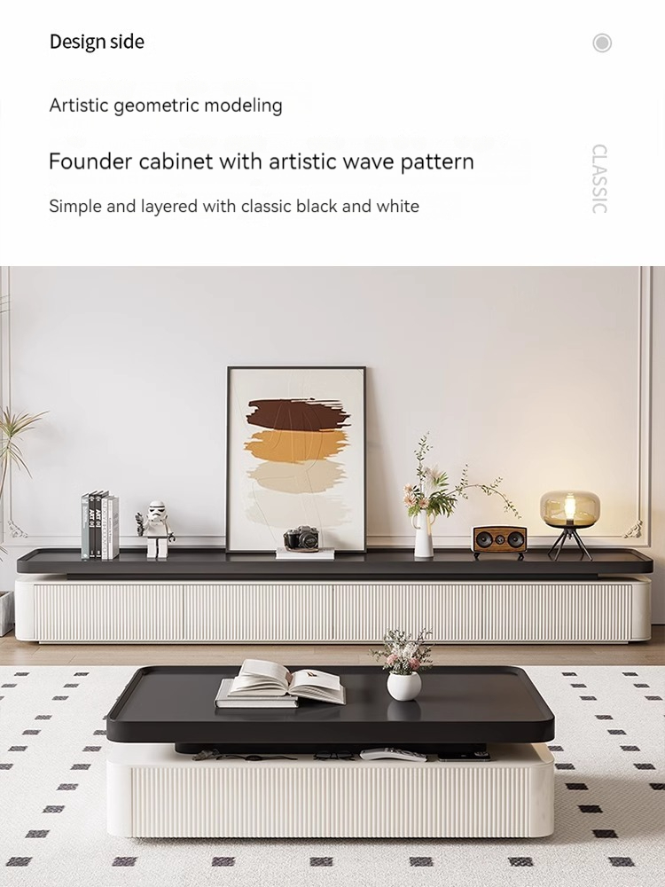 [Pre-order] Simple European coffee table living room home Japanese retro living room coffee table 2023 new high-end TV cabinet combination-Smart-Living