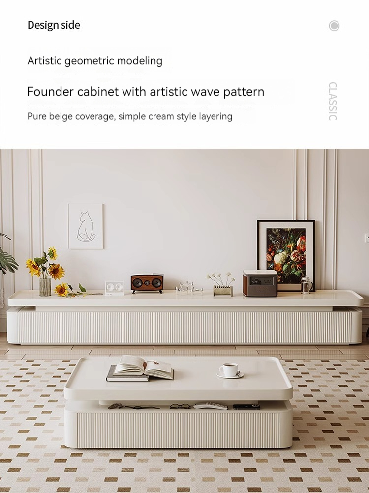 [Pre-order] Simple European coffee table living room home Japanese retro living room coffee table 2023 new high-end TV cabinet combination-Smart-Living