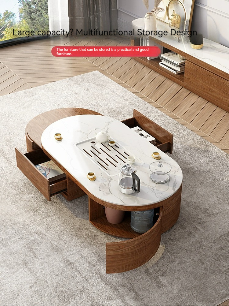 [Pre-order] Modern simple kung fu tea table tea table one living room home tea table creative rock panel tea table TV cabinet combination-Smart-Living