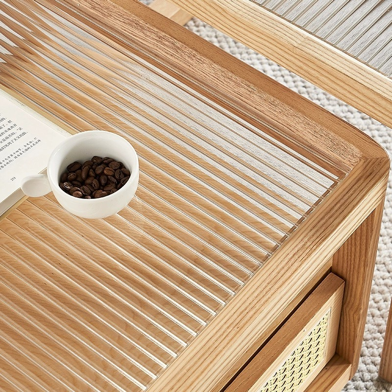 [Pre-order] LEMARS Changhong glass coffee table moving side table combination Nordic log style countertop ash net red square tea table-Smart-Living