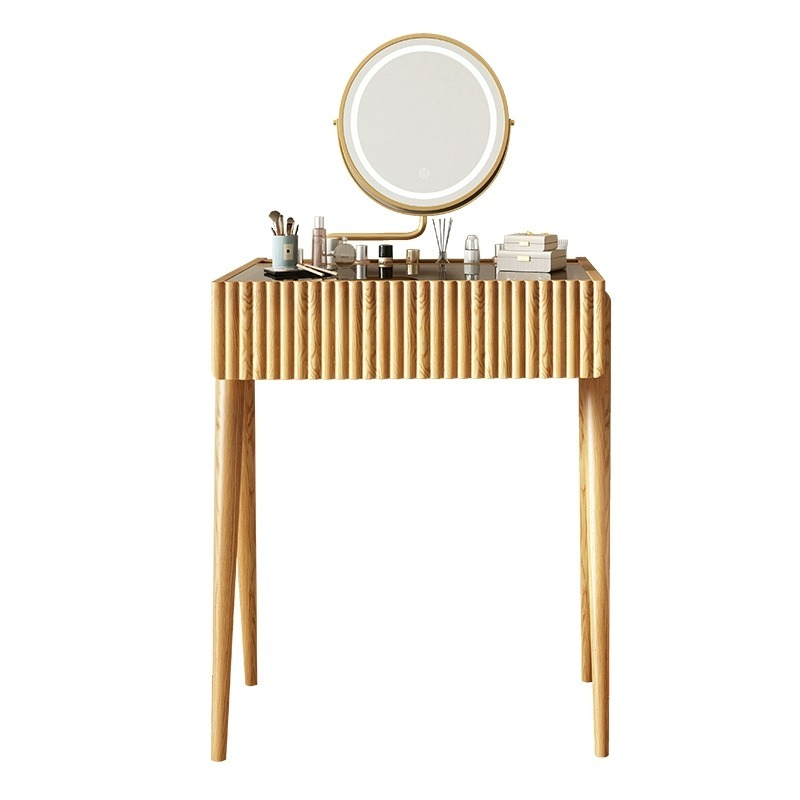 [Pre-orrder] LEMARS small apartment dressing table, solid wood dressing table, ash desk, bedroom, modern minimalist log dresser-Smart-Living
