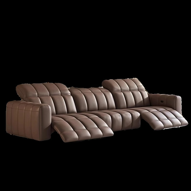 [Pre-order] Minimalist electric function sofa, minimalist top layer leather, multifunctional straight row sofa, light luxury, adjustable for home living room-Smart-Living