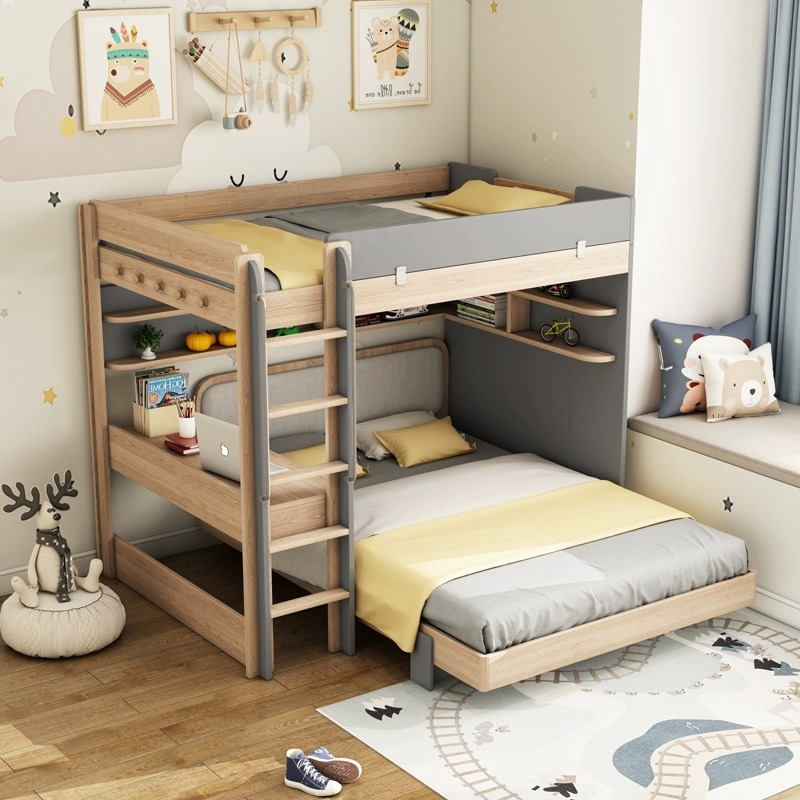[Pre-order] Bunk bed Bunk bed high and low bed staggered position type desk bed simple combination bed multi-functional integrated children's bed-Smart-Living
