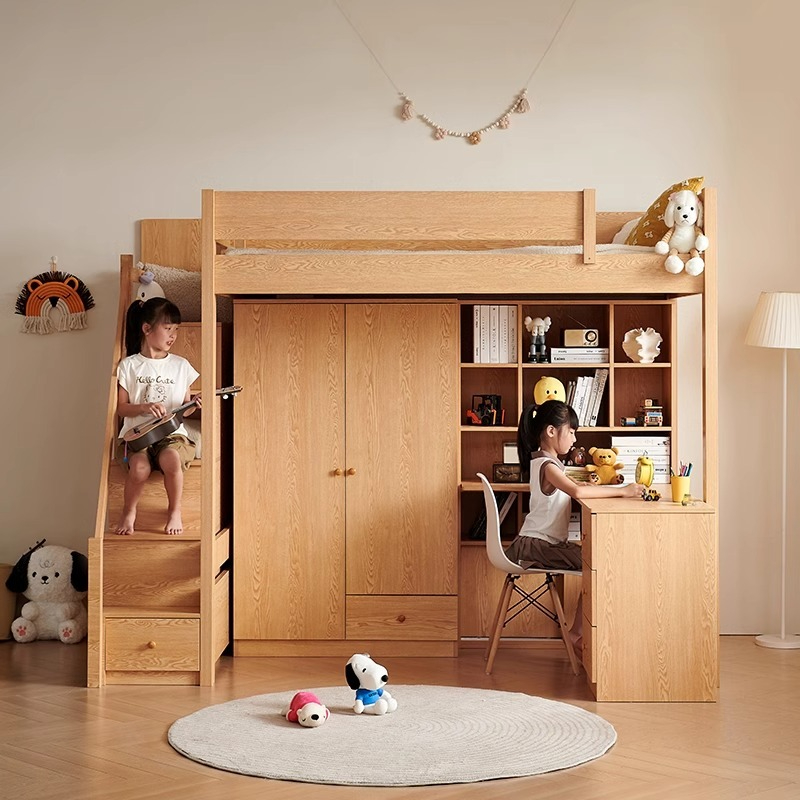 [Pre-order] Bed and table, home use, adult and child combination bed, integrated bunk bed, double layered bunk bed, high and low bed with wardrobe, desk-Smart-Living