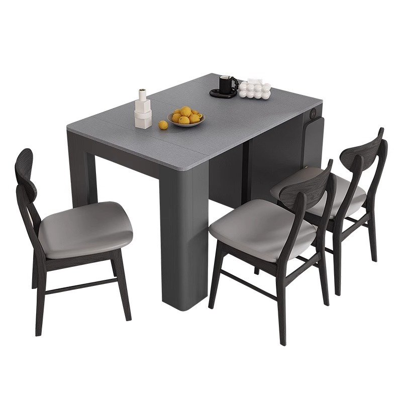 [Pre-order] Scalable and foldable rock slab dining table, dining chair, side cabinet combination, small-sized household solid wood space saving dining table-Smart-Living