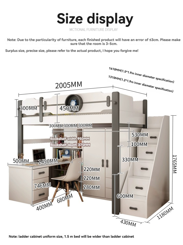 [Pre-order] Nordic multifunctional combined bed, high and low bed, simple upper bed and lower desk, desk bed, children's bed, wardrobe bed-Smart-Living