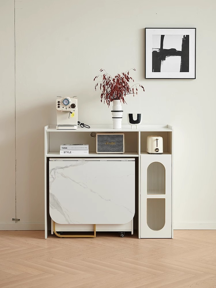 Rock panel folding dining table, simple and modern small unit decoration, space saving, rectangular telescopic dining table, light luxury table-Smart-Living