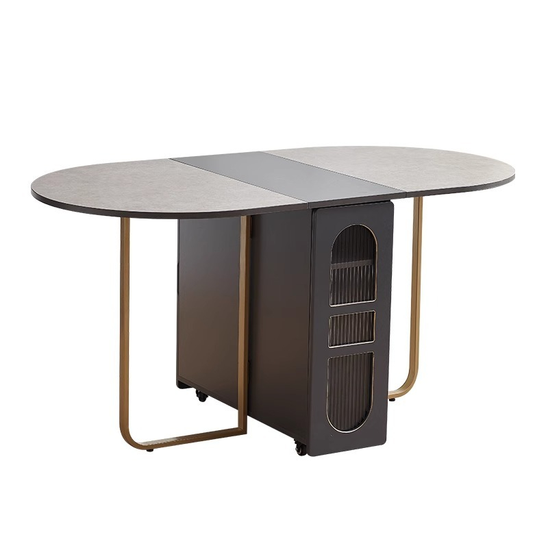 Solid wood folding dining table, integrated dining edge cabinet, small unit, light luxury style, multifunctional, movable dining rock board folding table-Smart-Living