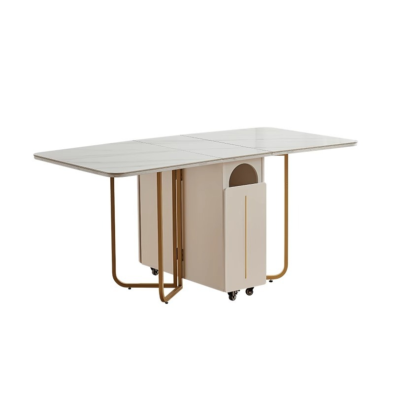 Light luxury rock panel folding dining table integrated multifunctional wine cabinet for small household use, expandable rectangular dining table-Smart-Living