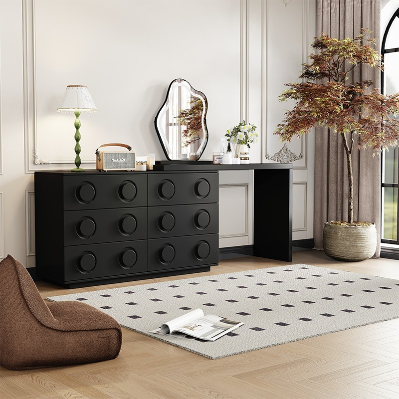 [Pre-order] Chinese ancient style dresser solid wood chest of drawers integrated telescopic lacquer bedroom bedside cabinet simple modern corner dressing table-Smart-Living