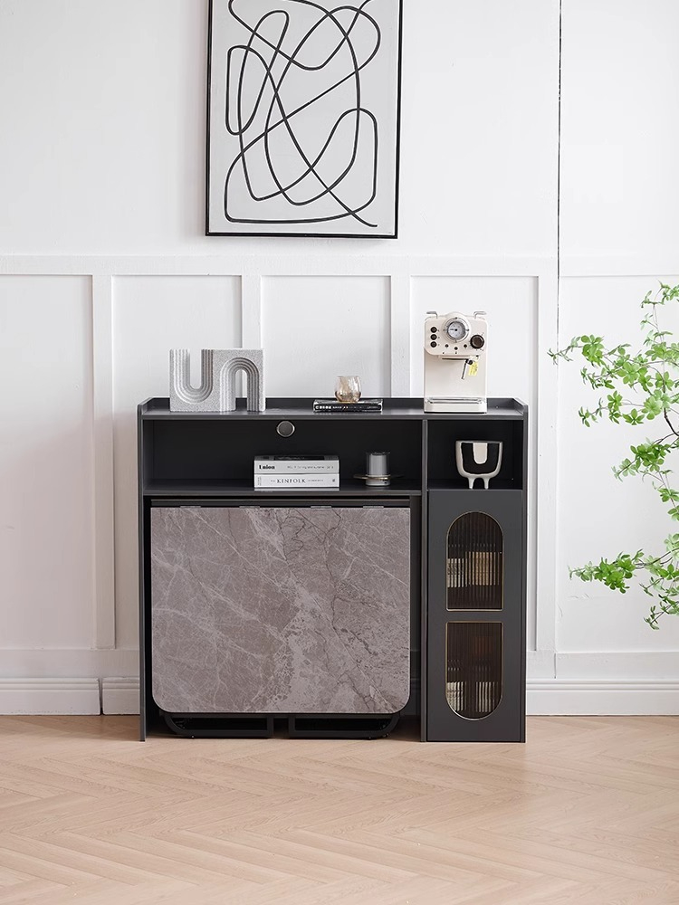 Rock board folding dining table and chair combination, multifunctional and extendable, simple household dining table, solid wood light luxury folding table-Smart-Living