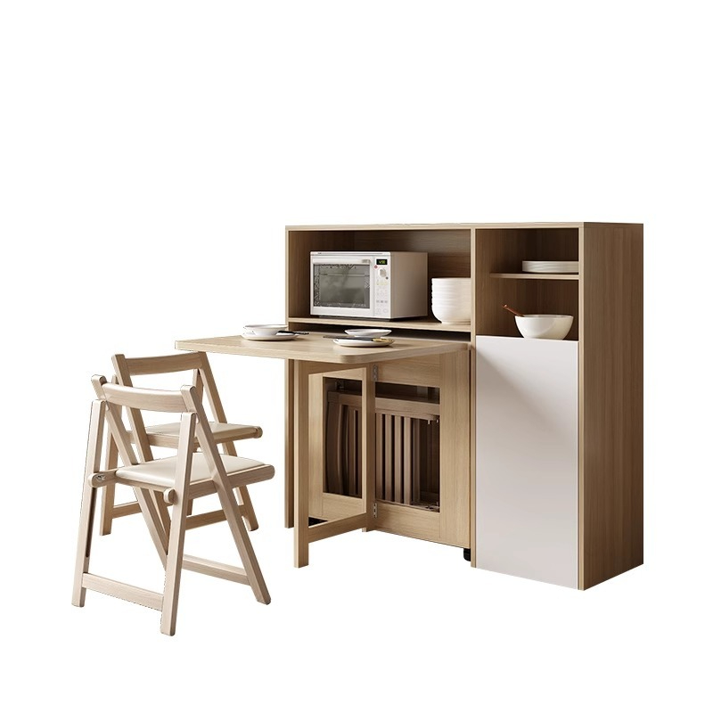 Folding dining table, modern minimalist dining table for small household use, rectangular expandable solid wood simple dining table-Smart-Living