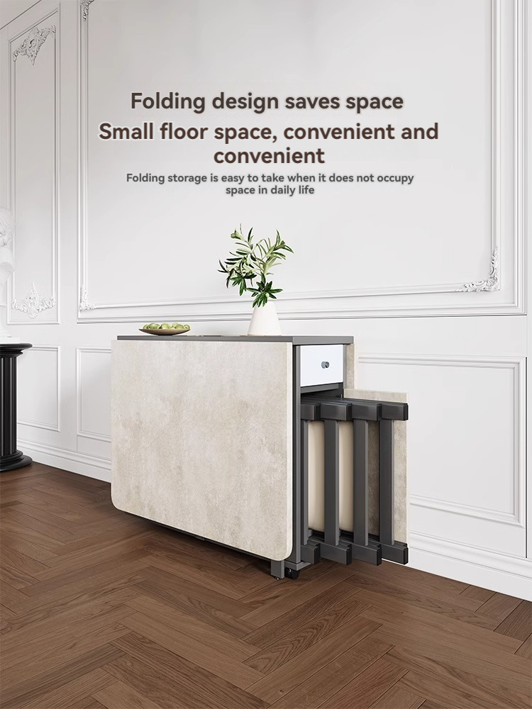 Foldable dining table and chair combination in small living room, Nordic minimalist home restaurant function, rectangular dining table-Smart-Living