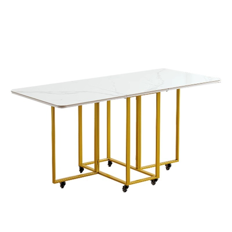 Light luxury folding dining table, small household, Nordic rectangular dining table, modern minimalist apartment, rock board folding table-Smart-Living