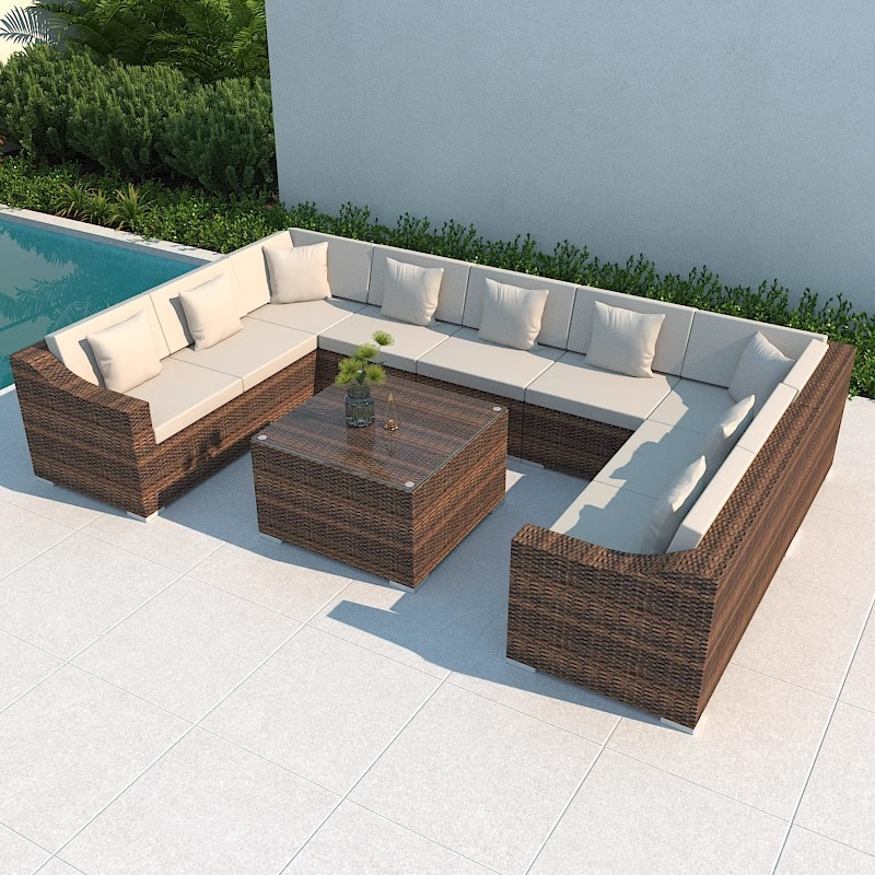 Outdoor sofa for courtyard, terrace, balcony, three-person leisure living room combination, made of rattan, suitable for outdoor use, waterproof.-Smart-Living