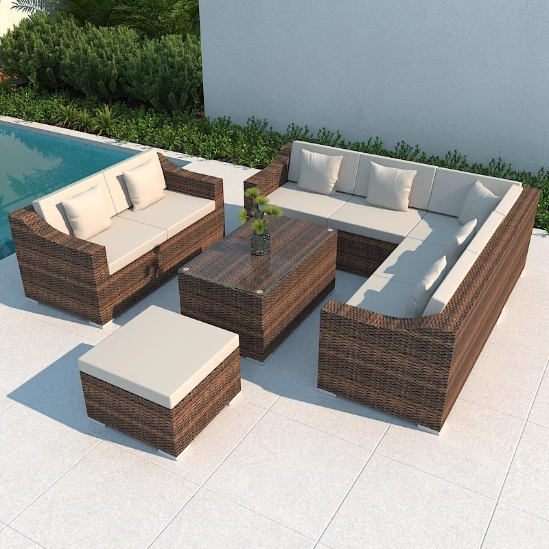 Outdoor Sofa Courtyard Terrace Balcony Three-person Leisure Living Room Combination Rattan Outdoor Rattan Chair Rattan Sofa Waterproof-Smart-Living