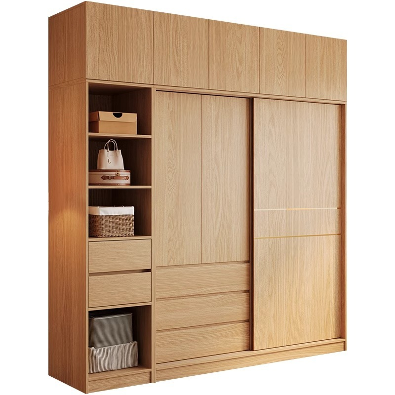 [Pre-order] Nordic sliding door wardrobe, bedroom, simple and small-sized household, sliding door, wooden style combination, Japanese style storage wardrobe-Smart-Living