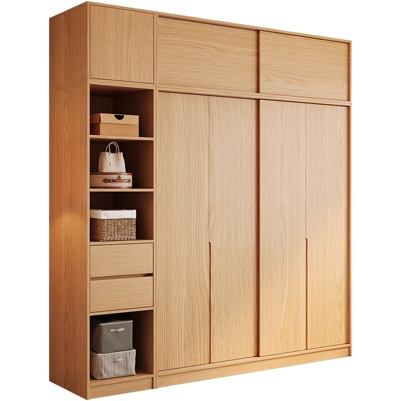 [Pre-order] Wardrobe sliding door, household bedroom, solid wood ecological board wardrobe, wooden style new 2024 popular sliding door wardrobe-Smart-Living