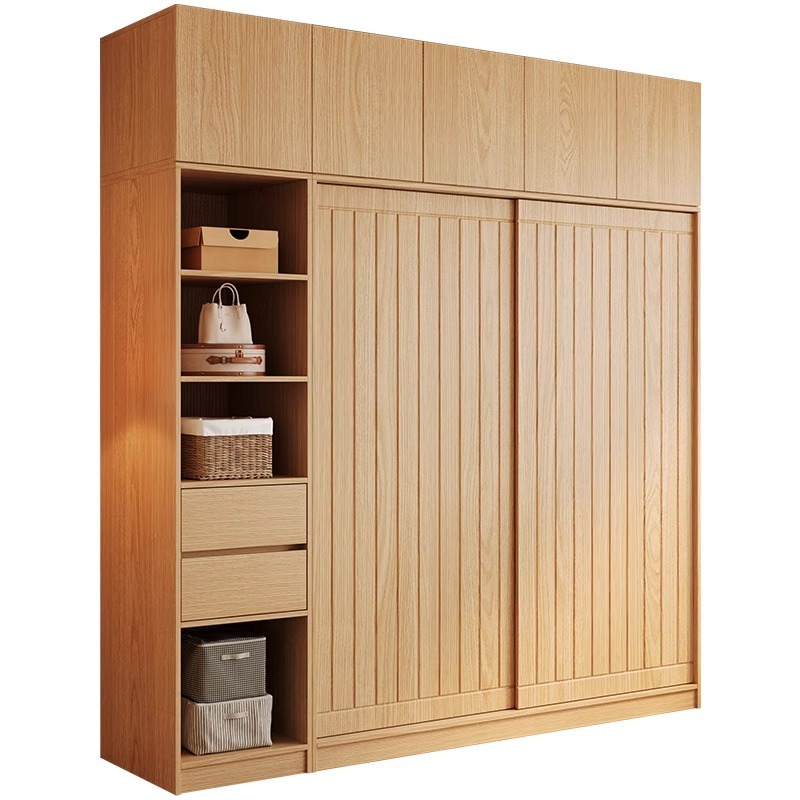 [Pre-order] Modern minimalist solid wood ecological board wardrobe, small-sized household bedroom, Japanese style sliding door, coat cabinet, storage cabinet-Smart-Living