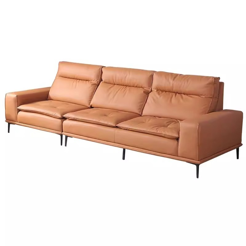 PRE ORDER / BTO PACKAGE - VR - SOFA - FD-146 Italian Minimalist Genuine Leather Sofa – Modern Simple Living Room Set, Compact/Small Apartment Combination, Straight-row High-back Cowhide Sofa