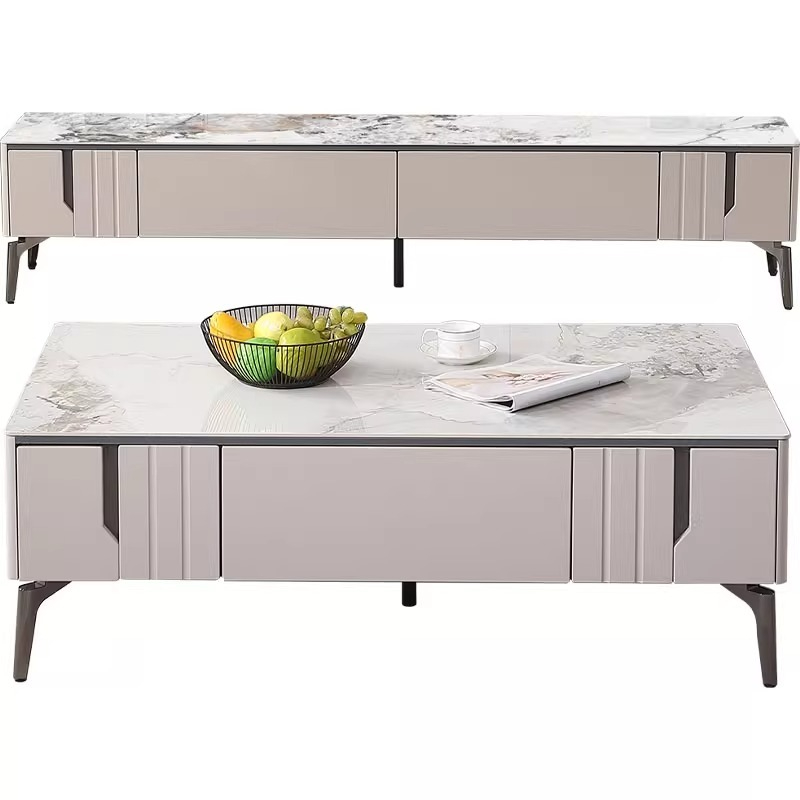 PRE ORDER / BTO PACKAGE - VR - Coffee Table - FD-609 Italian Minimalist Coffee Table - Simple Modern Small Apartment Living Room Home Creamy Style Rock Panel