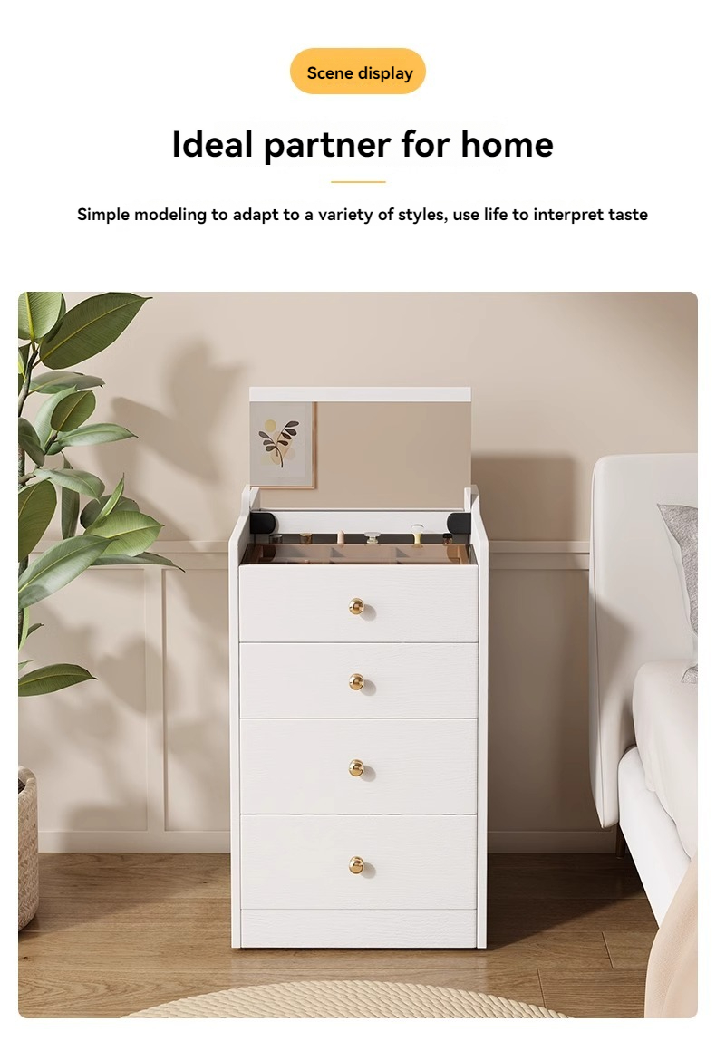 [Pre-order] Smart solid wood dressing table modern simple small apartment bedside cabinet drawer dressing table multifunctional flip storage cabinet-Smart-Living