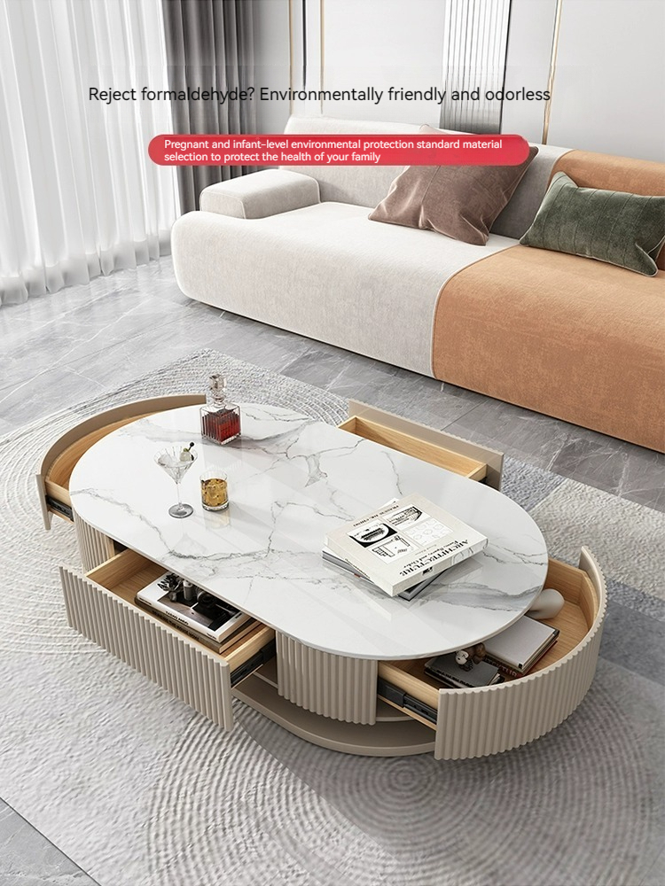 [Pre-order] Light luxury rock panel TV cabinet and coffee table combination of modern simple small apartment network red cream air floor TV cabinet-Smart-Living