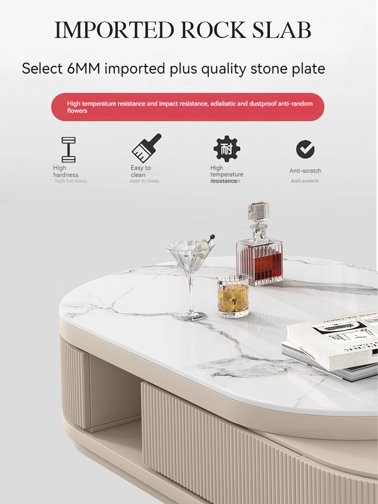 [Pre-order] Rock panel tea table 2023 new light luxury network black tea several light luxury modern oval cream wind tea table living room home-Smart-Living