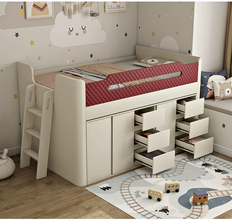 [Pre-order] Light luxury noble children's bed Half height bed Multi-functional small single bed with desk wardrobe one bed cream style-Smart-Living