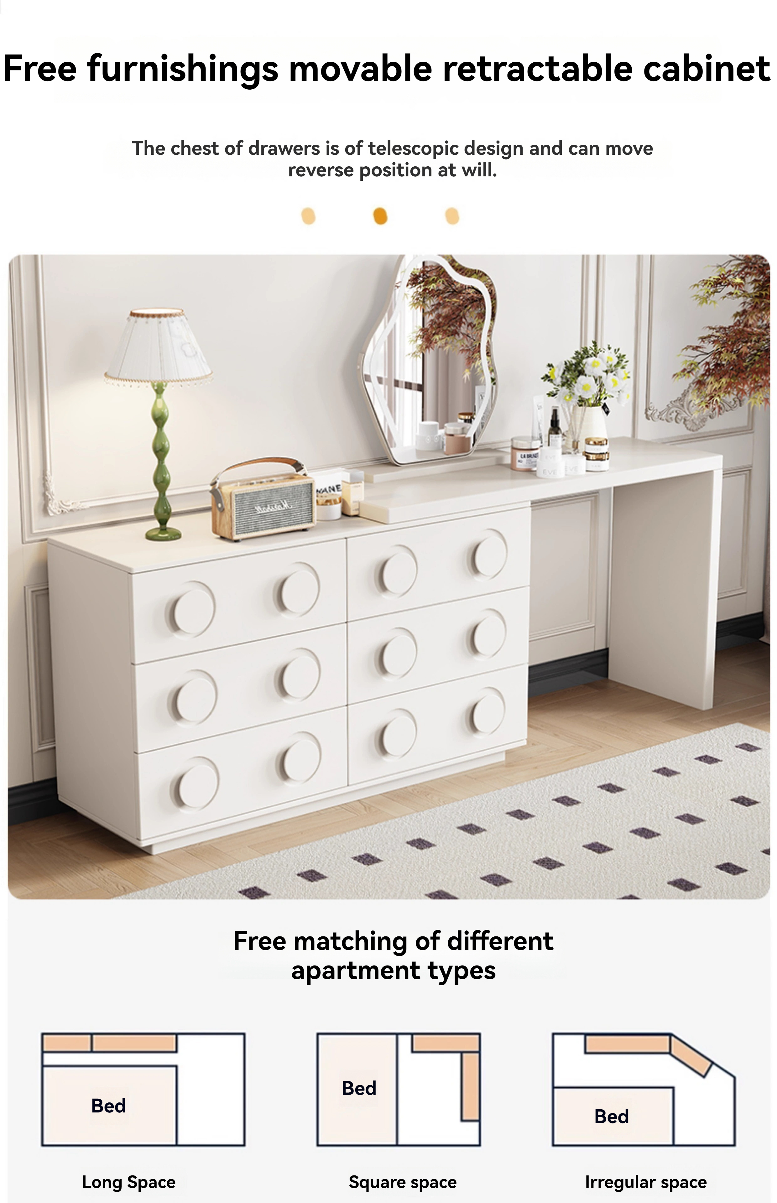 [Pre-order] Medieval style chest of drawers, dressing table, retractable multifunctional storage cabinet at the end of the bed, writing desk, retro designer style 8066#-Smart-Living