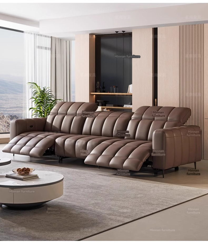 [Pre-order] Minimalist electric function sofa, minimalist top layer leather, multifunctional straight row sofa, light luxury, adjustable for home living room-Smart-Living