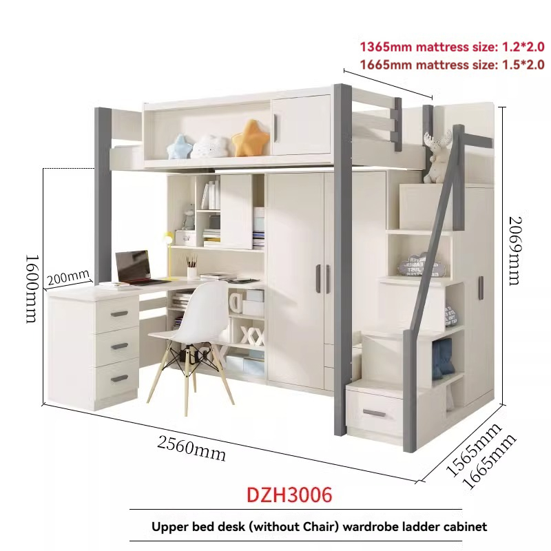 [Pre-order] Bed and table, home use, adult and child combination bed, integrated bunk bed, double layered bunk bed, high and low bed with wardrobe, desk-Smart-Living