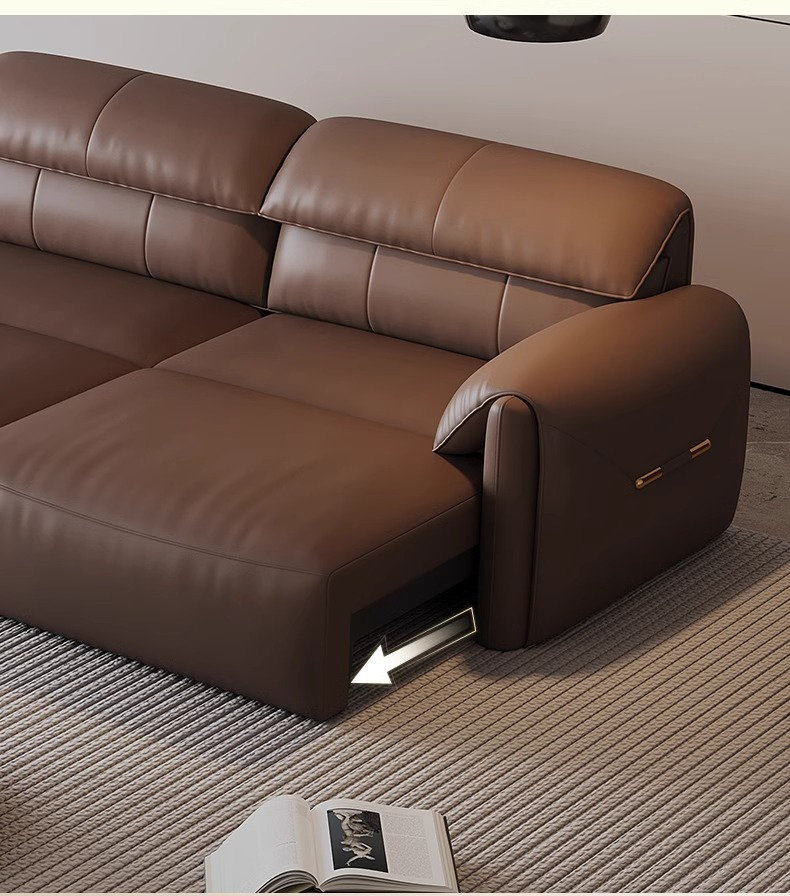 [Pre-order] Duzevan Italian head layer cowhide leather sofa elephant ears zero leaning wall electric function telescopic sofa bed-Smart-Living