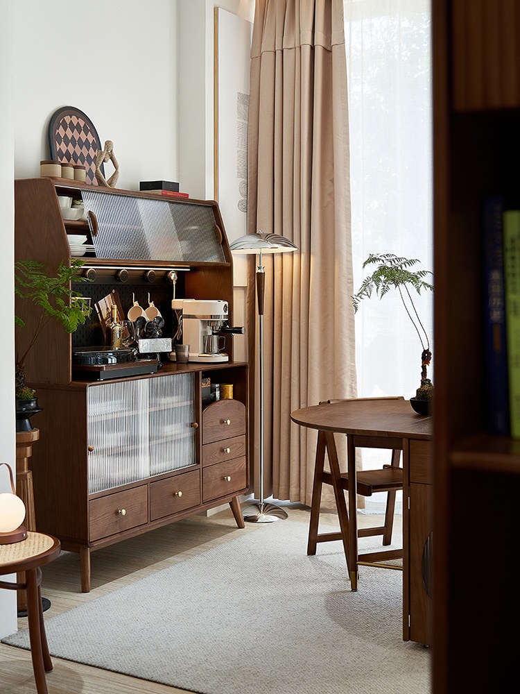 BSYR-ULS-01[PRE-ORDER] Upper and lower tier sideboard ash wood cabinet, electric sliding rail integrated storage cabinet