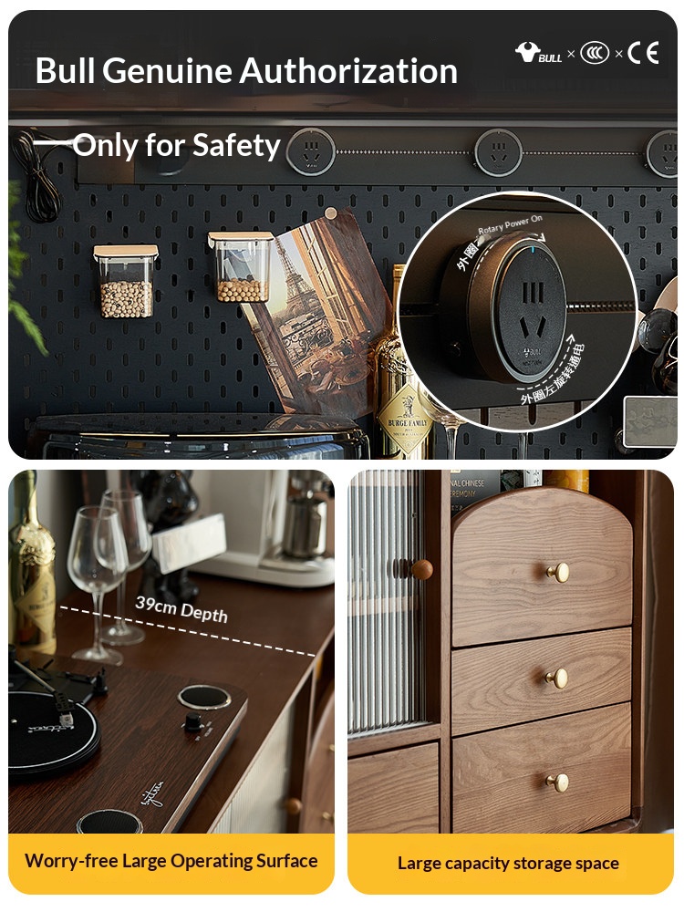 BSYR-ULS-01[PRE-ORDER] Upper and lower tier sideboard ash wood cabinet, electric sliding rail integrated storage cabinet