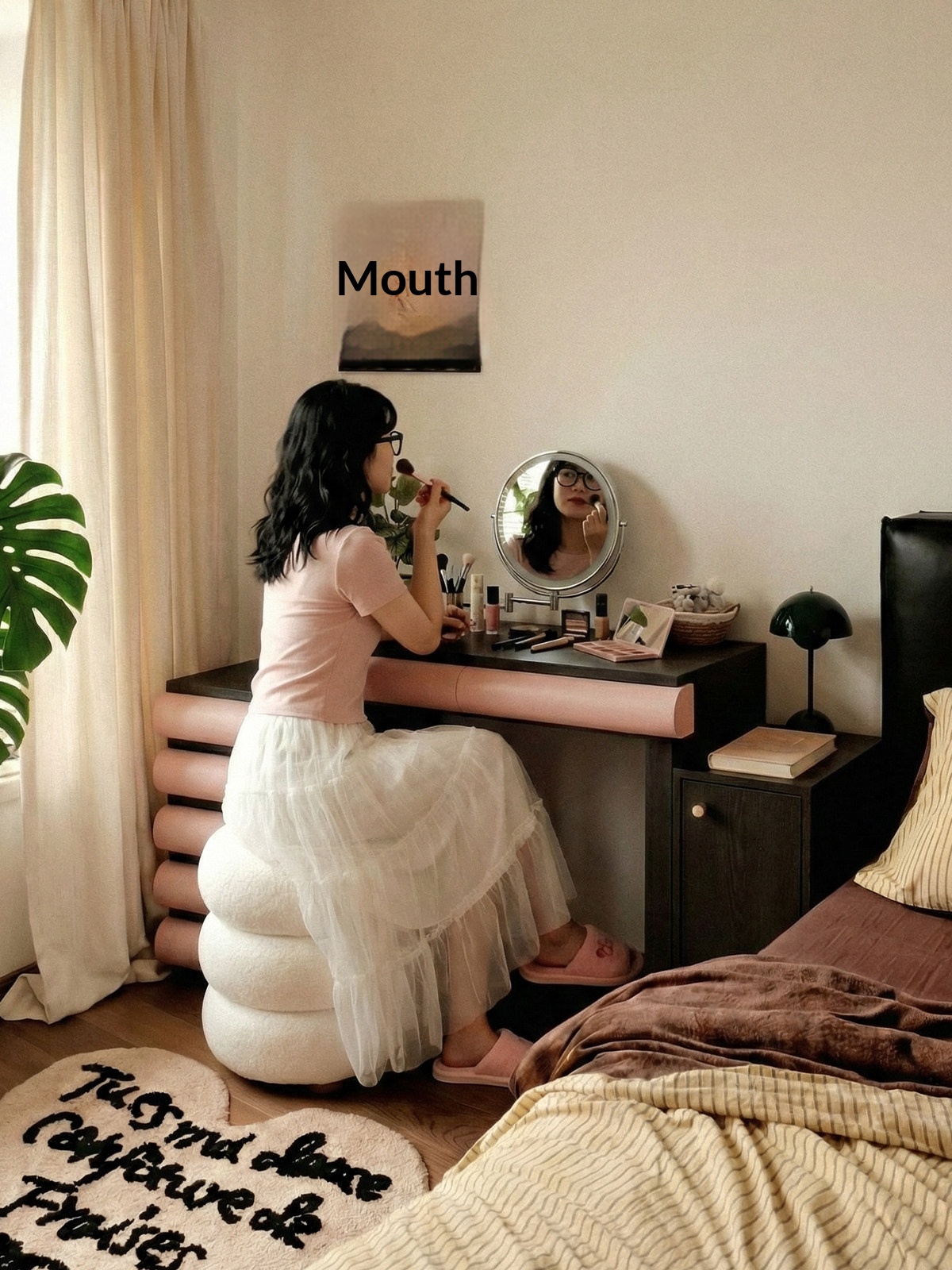 BSYR-IWD-01[PRE-ORDER] Modern Minimalist Cream Vanity with Irregular Wave Drawers, Bedroom Dressing Table with Mirror