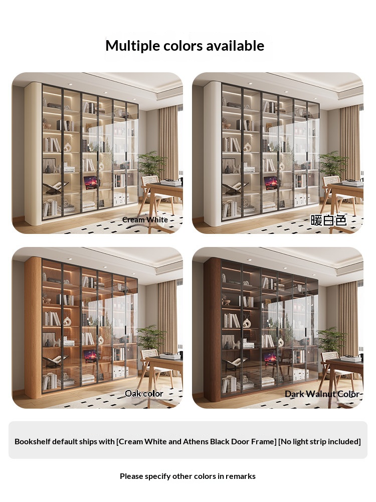 XHA-BK-01 [PRE-ORDER]  oak bookcase, solid wood display cabinet, curved glass doors; custom-made wall-mounted bookshelf 
