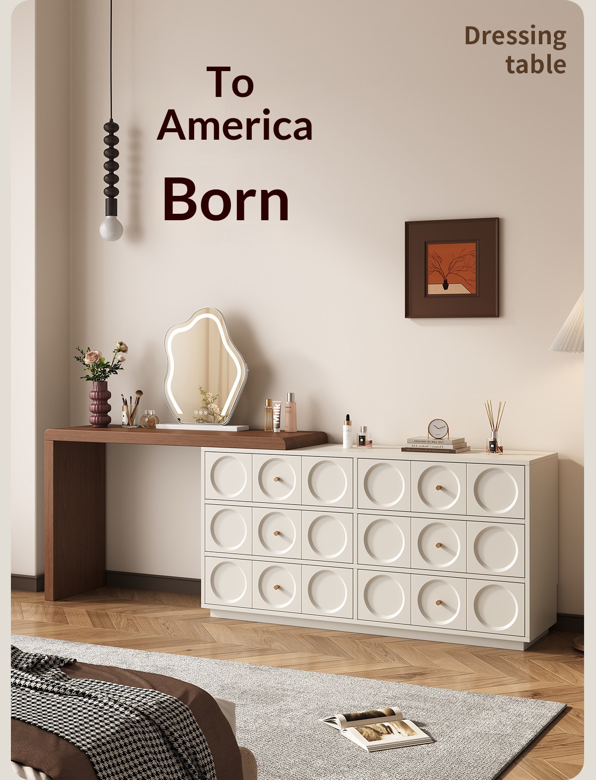 BSYR-WVD-01 [PRE-ORDER] White Round-Knob Vanity Dresser – Multi-Functional Makeup Station with Drawers,Bedroom Organizer