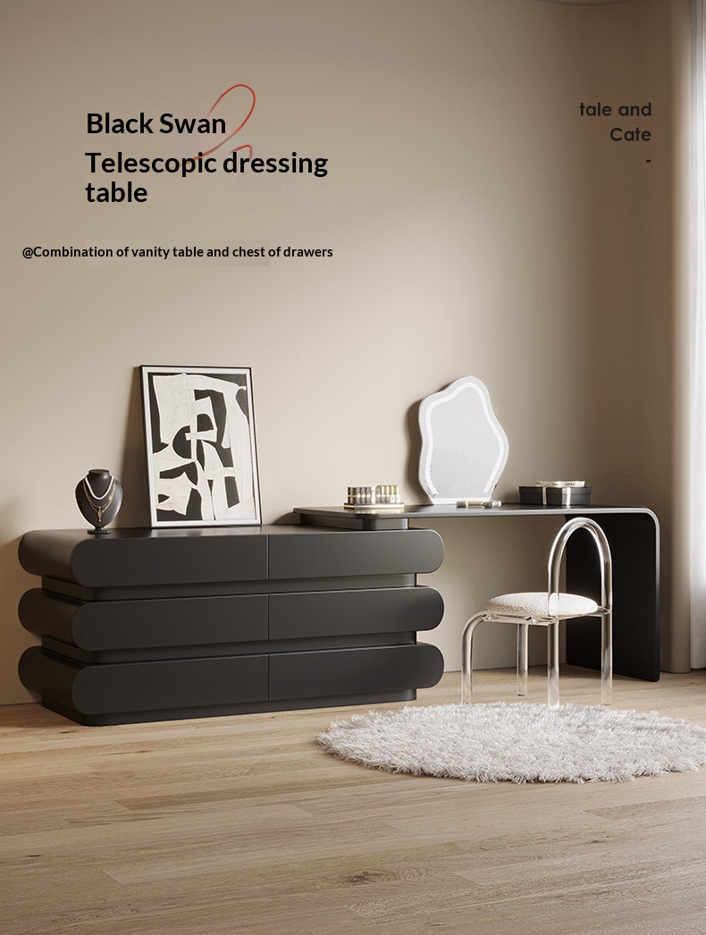 BSYR-BVD-01 [PRE-ORDER] Minimalist Black Vanity Dresser – Multi-Compartment Makeup Station with Mirror, Bedroom Furniture