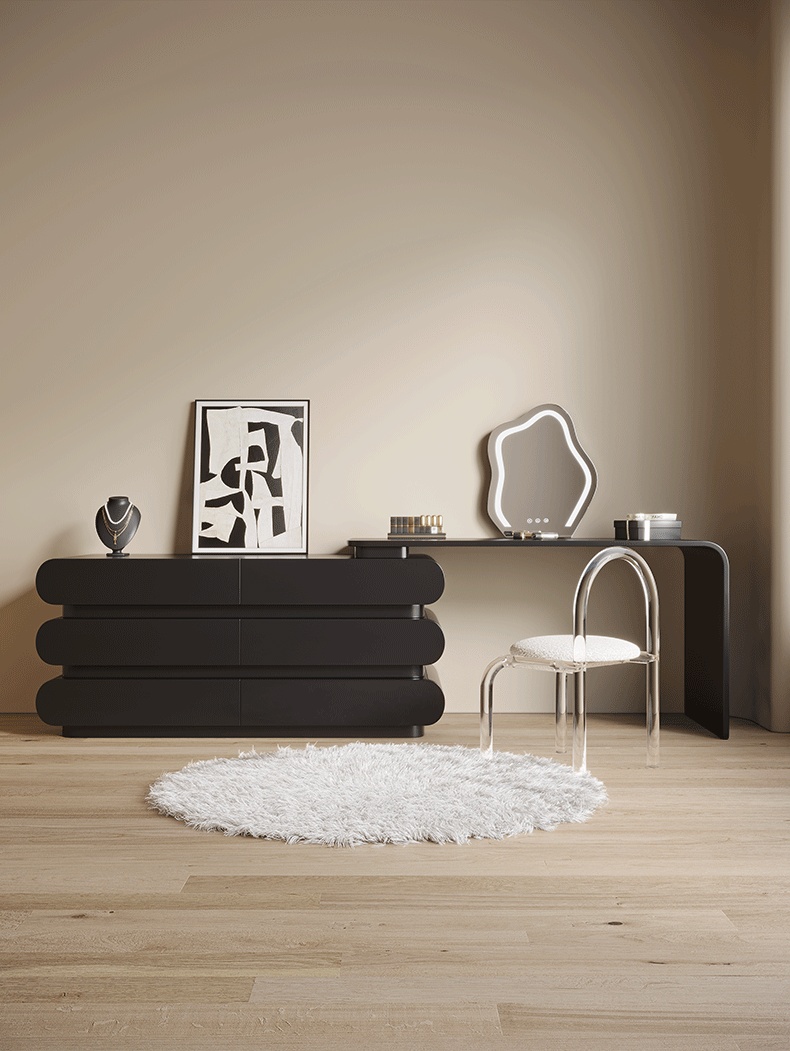 BSYR-BVD-01 [PRE-ORDER] Minimalist Black Vanity Dresser – Multi-Compartment Makeup Station with Mirror, Bedroom Furniture