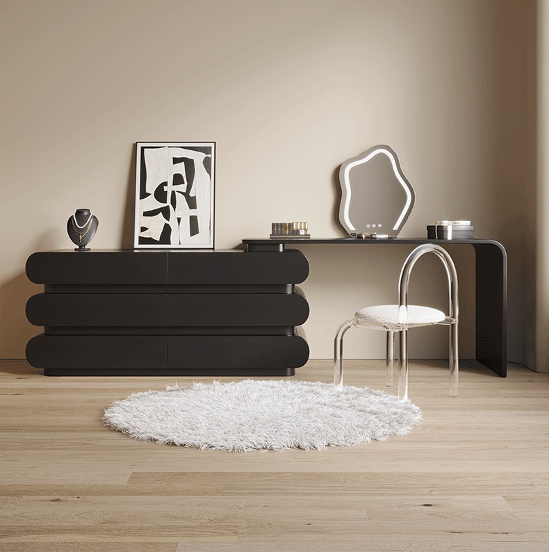 BSYR-BVD-01 [PRE-ORDER] Minimalist Black Vanity Dresser – Multi-Compartment Makeup Station with Mirror, Bedroom Furniture