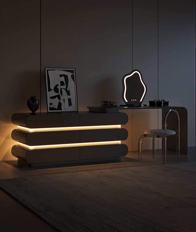 BSYR-BVD-01 [PRE-ORDER] Minimalist Black Vanity Dresser – Multi-Compartment Makeup Station with Mirror, Bedroom Furniture