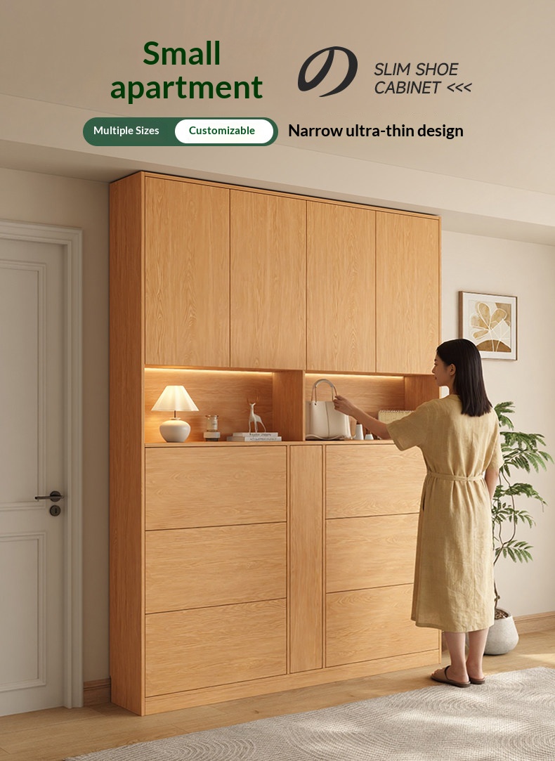 XHA-BK-01 [PRE-ORDER]  oak bookcase, solid wood display cabinet, curved glass doors; custom-made wall-mounted bookshelf