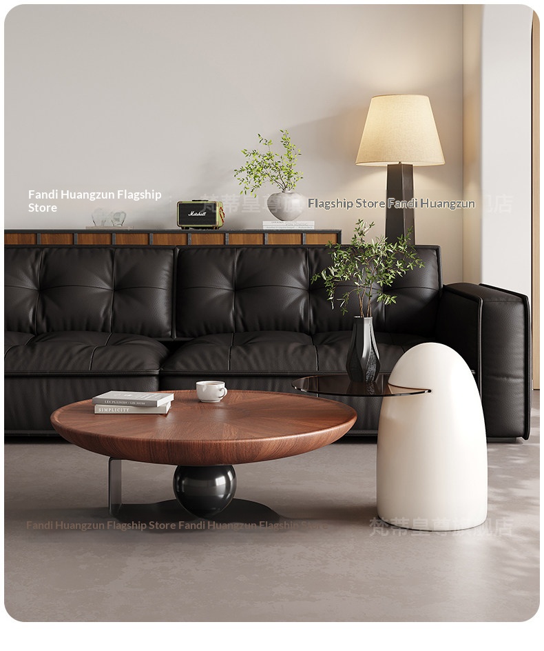 [PRE-ORDER] Customizable Solid Oak Italian minimalist round creative coffee table and side table combination.