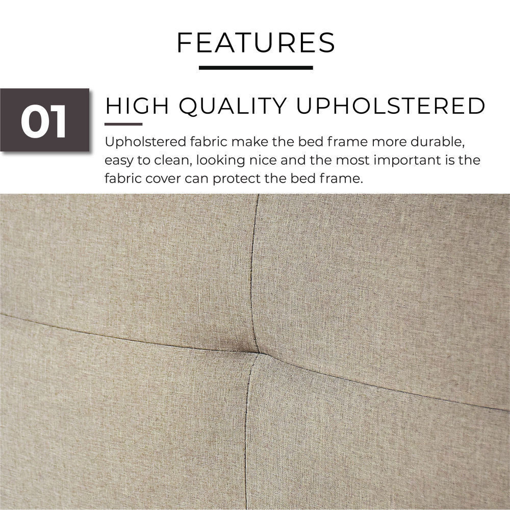 [pre order]Bed Frame Upholstered Bed with Buttoned Design Headboard, Fabric Bed Frame, Easy Assembly，No mattress-Smart-Living